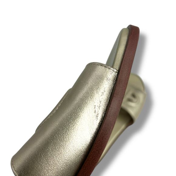 Cole Haan Flynn Logo Slide Sandals Size 10 Metallic Gold Cut out Flats - Picture 11 of 13